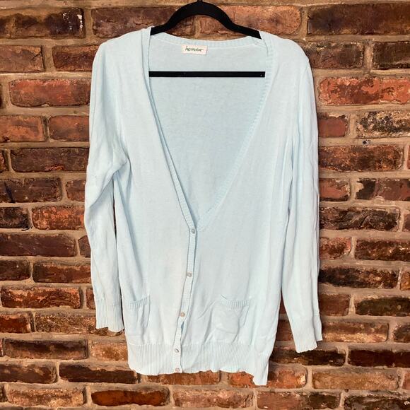 Hessnatur Cotton Linen Light Blue Button Down Cardigan Sweater Womens Size 10/12 - Picture 1 of 5